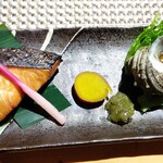 Sushisakaba Aruyo Utageno Heso - 旬魚の漬焼と牡蠣のオイル漬け