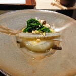 味あら井 - 聖護院大根、牛蒡、椎茸、春菊のお浸し、ゆず味噌