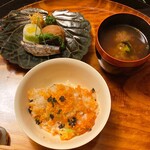 Gion Maruyama - 鮭いくらの炊き込みご飯、香の物、みそ汁