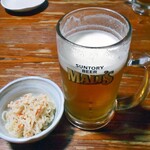 よし半 - 生ビール（２口飲みました）＆ お通し