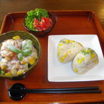 宙おおぞら - 夏野菜の冷製カッペリーニ風そうめんととうもろこしごはんおにぎり～バターしょうゆ～