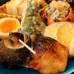 馳走 きむら - お食事の銀ダラの信州味噌焼や姫さざえ、さつまいもの天ぷらなど