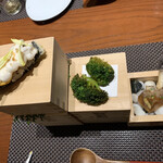 和み処 男山 - これが面白い前菜！「升」が６個並んでいます！！