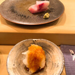 木挽町 とも樹 - 背トロぶりの刺身と大根おろし