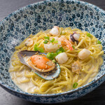 Seafood with crab miso cream and sesame flavor