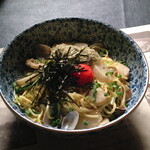 Japanese-style winter vegetables and scallops served with mentaiko and grated yam kelp