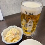 すいば 柳馬場三条店 - 生ビール300円　自家製ポテサラ150円