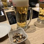 博多もつ鍋おおやま - お通し、生ビール【2020.12】