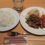 YEBISU BAR - 牛焼肉炒め＆カニクリームコロッケのライス付き¥980