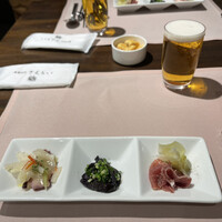 厳選洋食さくらい - 前菜3点盛り
                      タコのマリネ、ナスのピリ辛煮浸し、生ハム