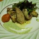 玄海鮨 - 真鯛と水烏賊の ポアレ バジルソース  これがお鮨屋さんで食べられる。(笑)(*≧∀≦*)