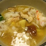 俵屋旅館 - 夕食：温物（蕪蒸し 鼈甲餡掛け 若芽菜 山葵）