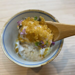 松寿司 - 表面にサクッとした食感を纏わせて。中はクリーミィな白子のリゾットです♡