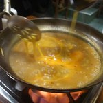 〆は雑炊！　卵たっぷり入れて・・・