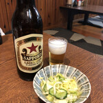 遠州 - 赤星で祝杯。