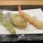 天ぷら 周平 - 菜の花、牡蠣、海老