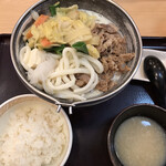 Sukiya - ゆず香る豆乳牛鍋定食 （ごはんミニ）
                        つけダレは塩麹