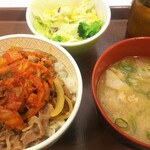 Sukiya - キムチ牛丼（並）+とん汁サラダセット　480円+280円