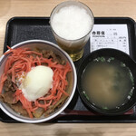Yoshinoya - 吉野家 朝牛セット¥398(税別)  グラスビール ¥186