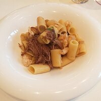 リストランテ　ウミリア - 猪肉のラグー　イタリア産栗と木の実のロースト　リガトーニ（上から）（2020.11）