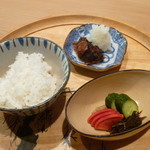 美山荘 - ご飯、へしこ、漬物