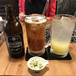 創作酒場 三頭心 - ホッピー黒600円、キンミヤ500円+マンゴー120円+スペシャル三頭心100円=720円