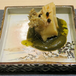 鮨 心白 - 鮑の鮑の肝合せ