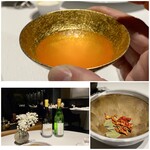 レフェルヴェソンス - 一献 ウエルカムドリンク、この日はカルダモンにパプリカ、ローリエをすり鉢ですり潰し、日本酒とワインを合わせた熱燗スタイル。