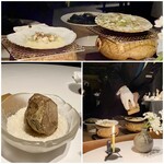 レフェルヴェソンス - ふぐ白子・自家干し貝柱・白トリュフ　ササニシキのリゾット　初めに白トリュフを拝見させていただきましたが、大きなじゃがいもじゃないかと思う程似ているのです(笑) 大きなホタテ貝の殻に入ったリゾットに、白トリュフをすりすりっと削り入れて完成です♪