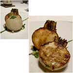 レフェルヴェソンス - 蕪を複雑に火を入れて シンプルに 定点観測・・・季節は冬の蕪、千葉県東庄町産　蕪が持つ自らの糖分が焼かれることでキャラメリゼし褐色化しているのです♪