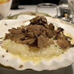 レフェルヴェソンス - ふぐ白子・自家干し貝柱・白トリュフ　ササニシキのリゾット　ゆり根がほっこりとなんとも良いアクセント、マッシュルームのピクルスの酸味が白子の甘味に呼応して更なる旨味の頂点へ導いています♪