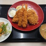 かつや - エビヒレメンチカツ定食全力ご飯！