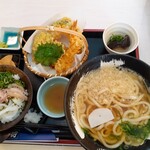 将 - 海鮮丼と天ぷら、かけうどん(並)のセット1,380円