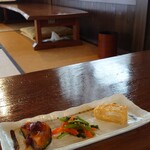 蕎麦処 若佐 - 直ぐに前菜3種来ました