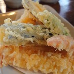 蕎麦処 若佐 - 海老・茄子・さつまいも・白身魚・他野菜天2種類