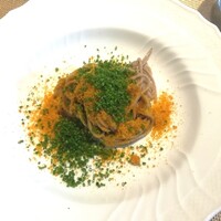 La Brianza - 年末の時期、計らいでお蕎麦をパスタ風にアレンジして下さいました。からすみとシブレットでパスタ風。パスタのようにフォークに巻き付けていただくとパスタに思えてくるいいお味☆ こういう配慮がたまらなく嬉しい