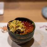 うを徳 - 2020.12 三色丼（秋田ズワイガニ蟹味噌和え、噴火湾バフンウニ、岩手いくら）