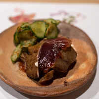 うを徳 - 2020.12 壱岐鰹藁焼き大蒜醤油 四川胡瓜胡麻酢和え