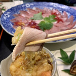 割烹 扇 - おろしポン酢をくるんでいただきます