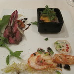 zoe's - カンパチのカルパッチョ・バラカルビのタリアータ・赤海老のソテー