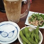 居酒屋ごん太 - 酢モツと枝豆  私の生な❤️