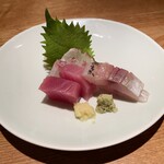 Kotaro - お造り三点盛り：真鯛 釣り鯵 目地鮪