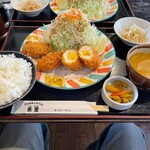 ザ定食&ドリンクス 東里 - カキフライ(２粒)とチキンチーズカツ　¥1,150-