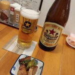 らーめん森や。 - 赤星＆お通しチキン