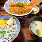 川邉 - 天丼1200円＆ミニしらすおろしそば300円（ランチ限定）