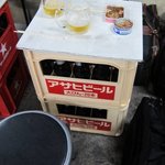 玉川屋酒店 - テーブルにしている台は瓶ビールの通い箱