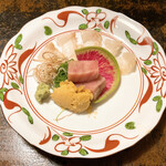 和食あかざわ - 造里 青森から寒平目昆布締め 焼津から南鮪 酒盗アイスクリーム