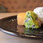 Sanjuuroku Purasu San - ワタリガニと菊の花のおひたし、熊本の大秋柿、銀あん