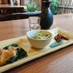 布恒更科 - 三種盛り合わせ ¥880～たらこからすみ～こはだ酢～ホッキぬた漬け