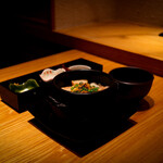 Shabushabu Sukinabe Omoki - 松阪豚の角煮と炙り雲丹の土鍋ご飯